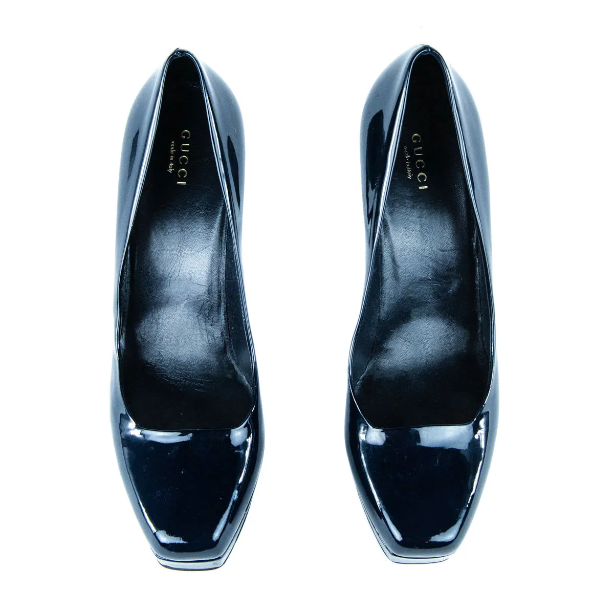 Gucci Navy Patent Leather Square Toe Platform Pumps Size 10 | EU 40
