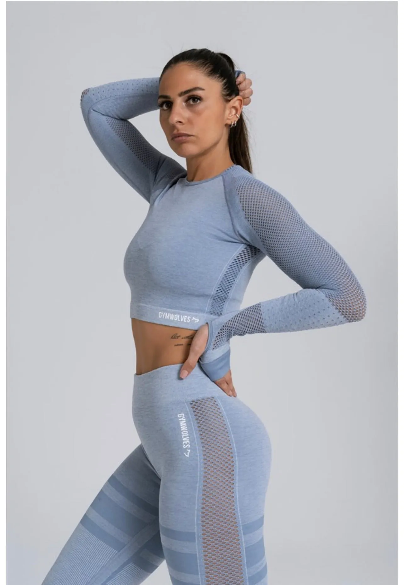 Gymwolves Women Long Sleeve Seamles Sports Tshirt | Light Grey | Crop Tops | Queen Series |