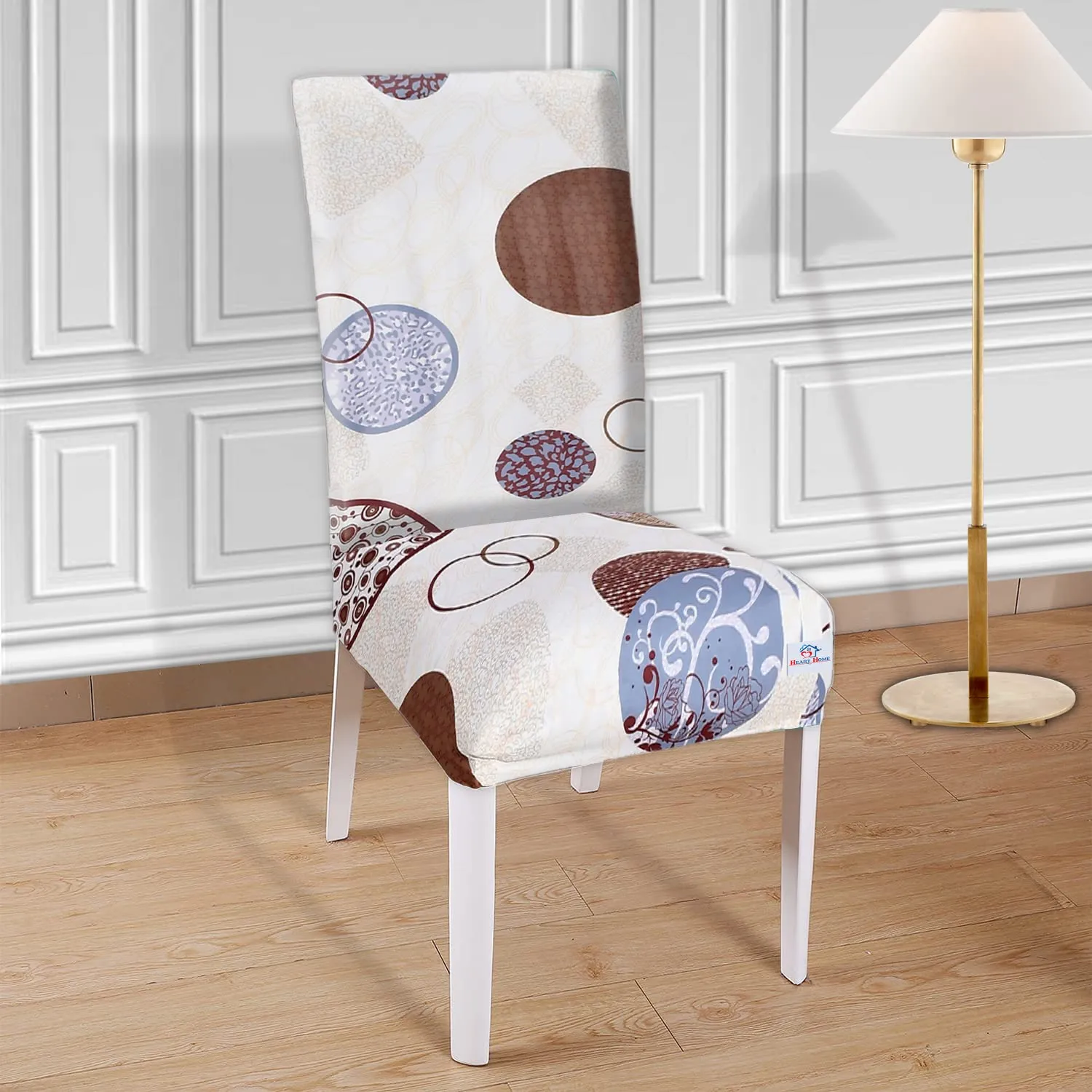 Heart Home Circle Printed Elastic Stretchable Polyster Chair Cover for Home, Office, Hotels, Wedding Banquet- Pack of 2 (White)-50HH0905
