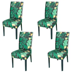 Heart Home Flower Printed Polyester Stretchable Elastic Dining Chair Cover/Seat Slipcover/Seat Protector- Pack of 4 (Black & Brown)-50HH0916
