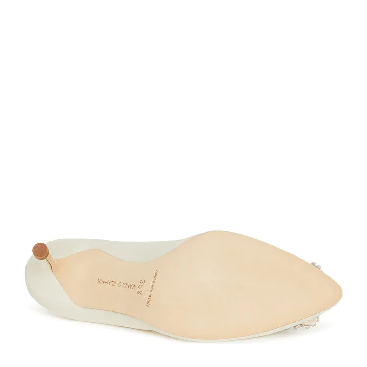 Manolo Blahnik - Hangisi 70 crystal-embellished satin pumps White