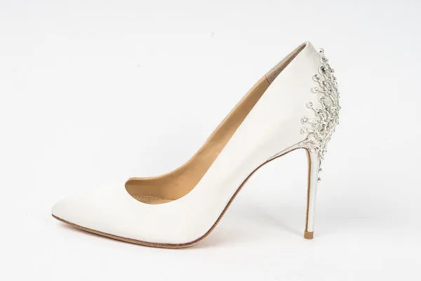 Olive Bejeweled Satin Pump W/Leather Sole