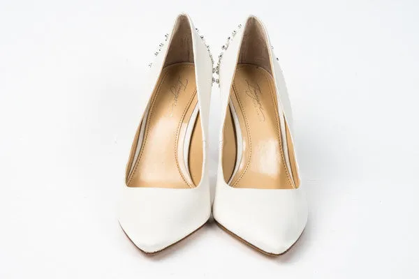 Olive Bejeweled Satin Pump W/Leather Sole