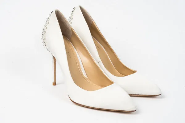 Olive Bejeweled Satin Pump W/Leather Sole
