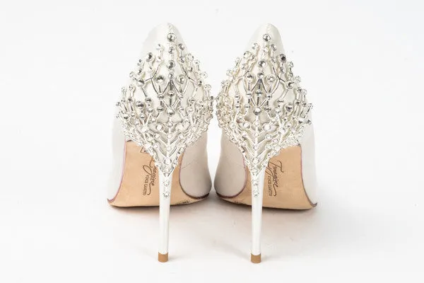 Olive Bejeweled Satin Pump W/Leather Sole