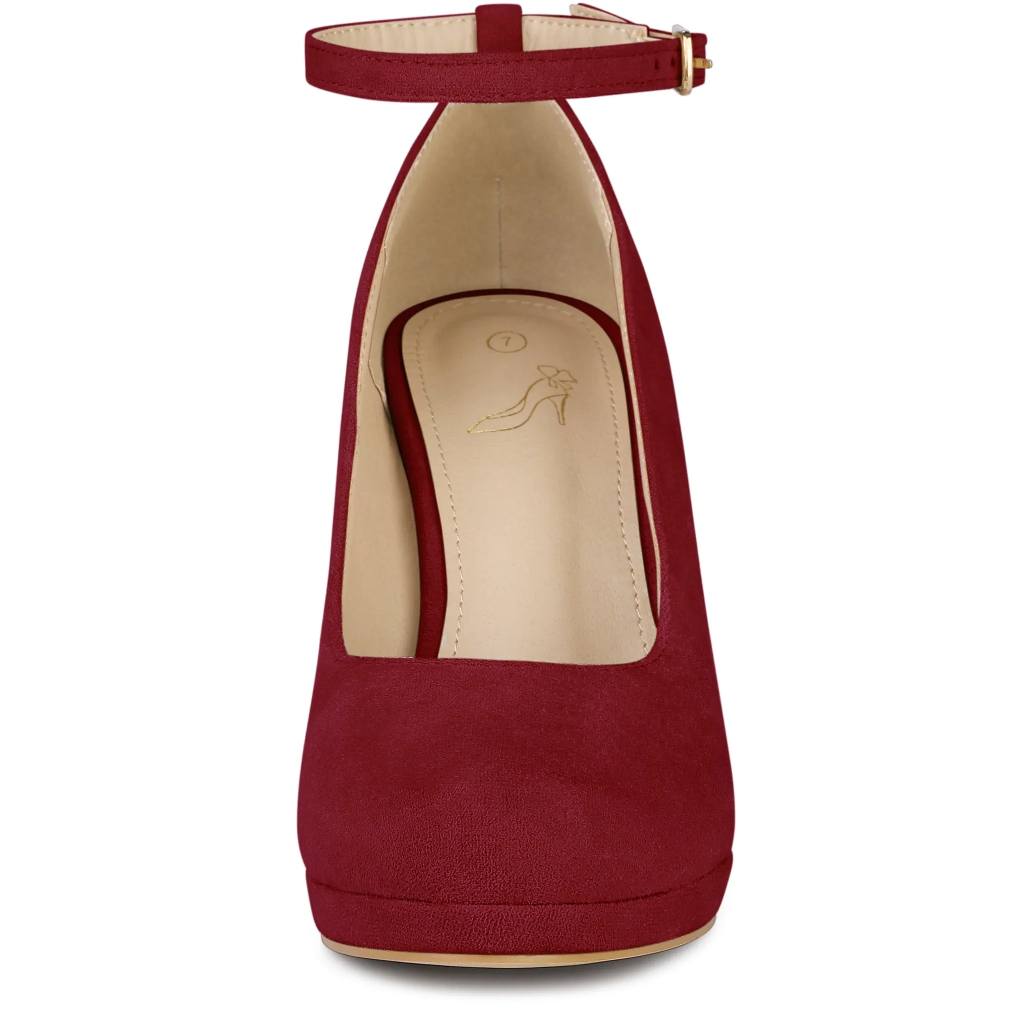 Perphy Round Toe Stiletto Heel Ankle Strap Suede Pumps