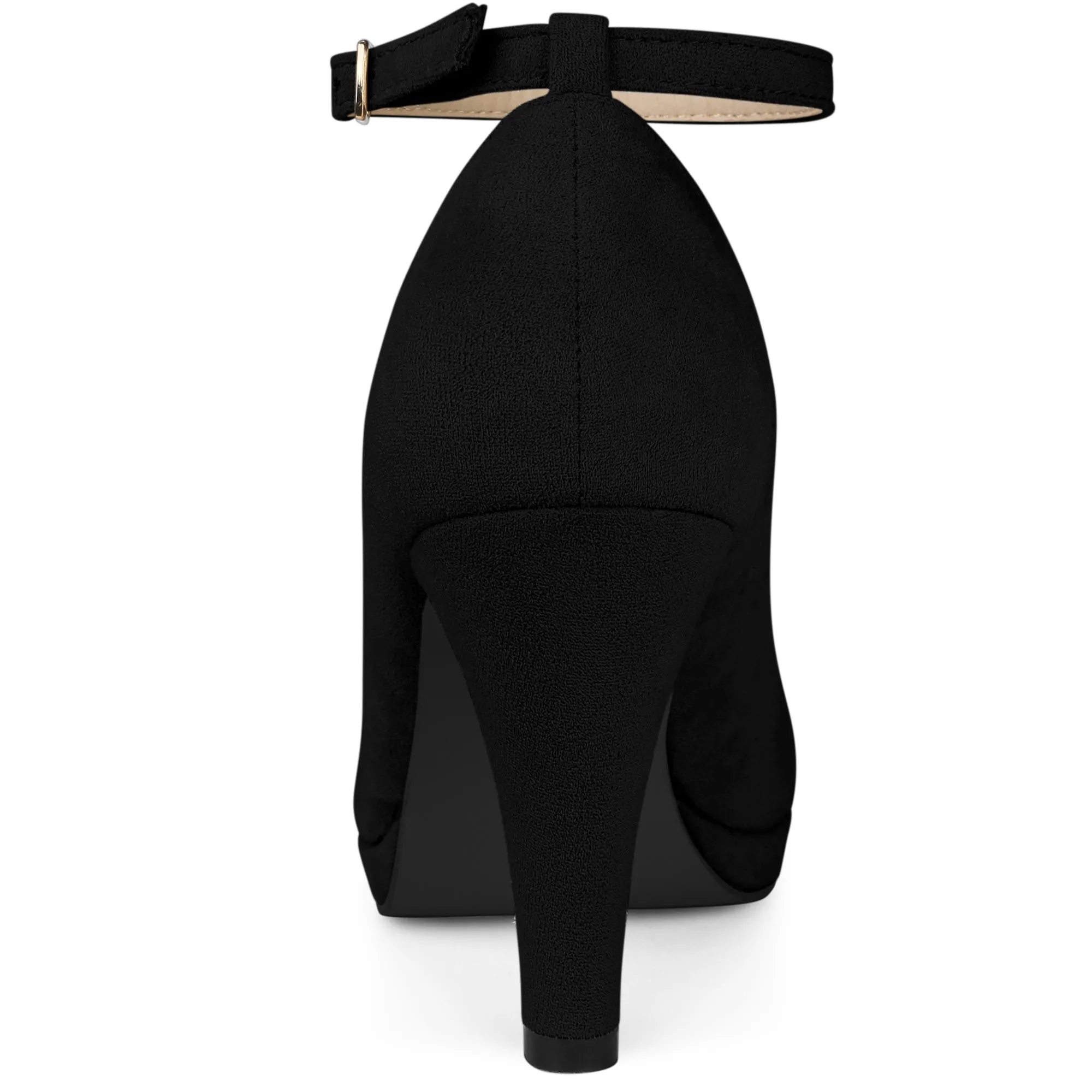 Perphy Round Toe Stiletto Heel Ankle Strap Suede Pumps