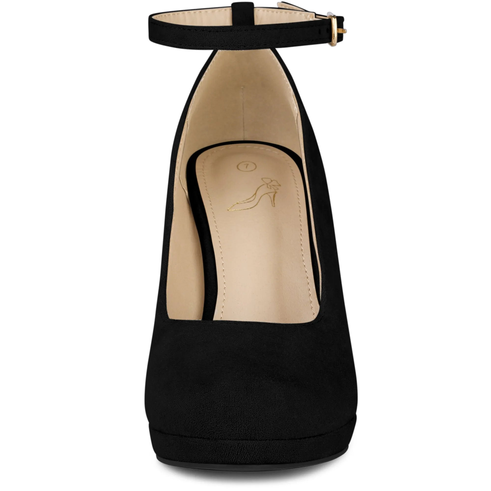 Perphy Round Toe Stiletto Heel Ankle Strap Suede Pumps