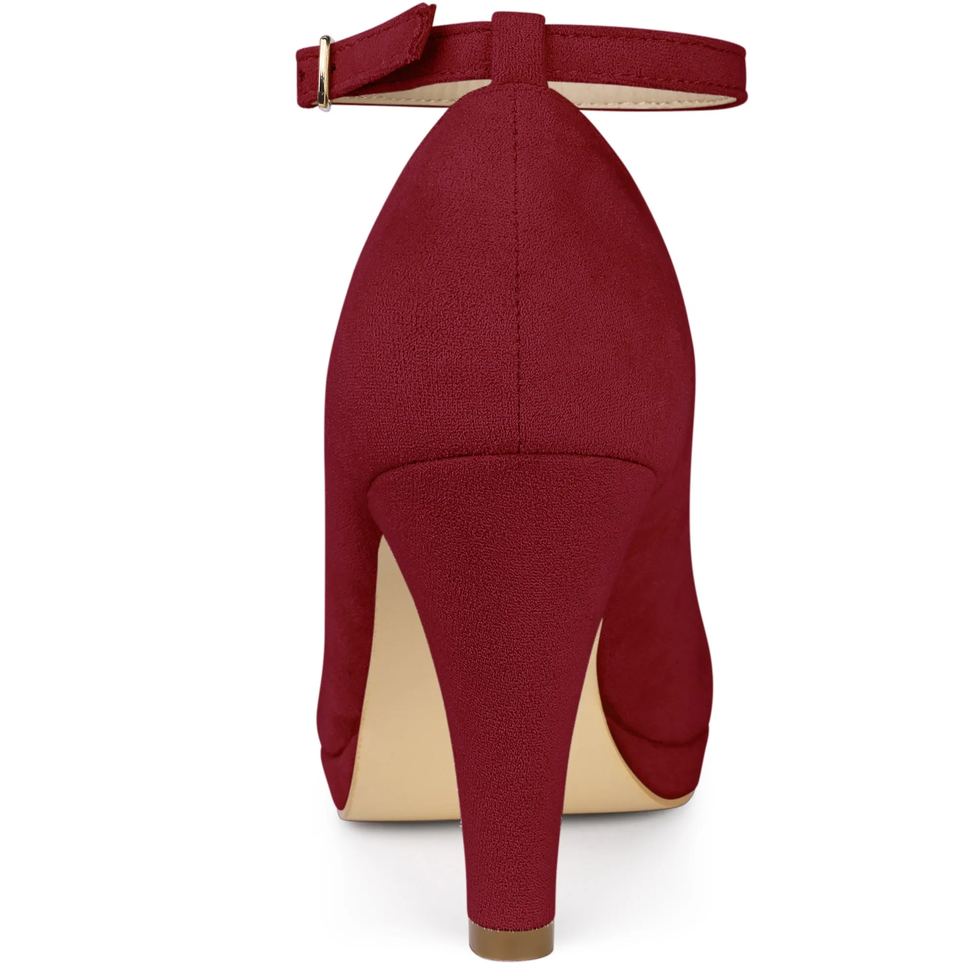 Perphy Round Toe Stiletto Heel Ankle Strap Suede Pumps