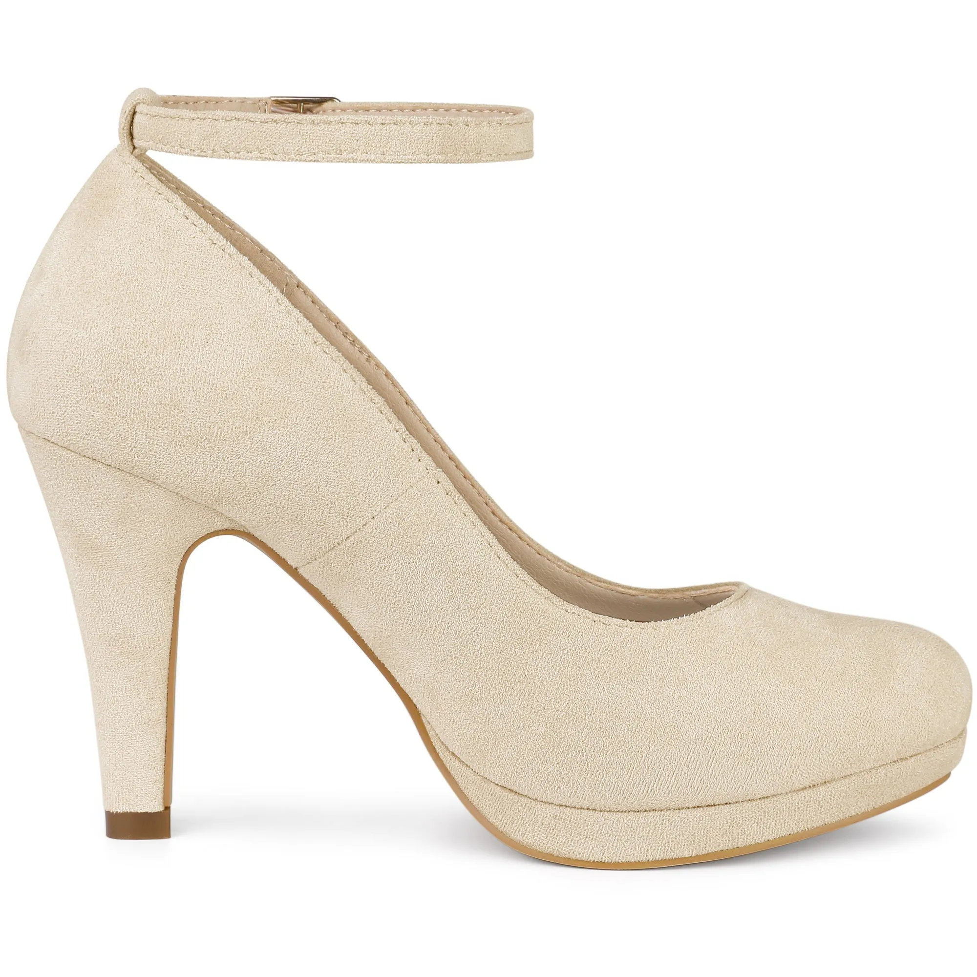 Perphy Round Toe Stiletto Heel Ankle Strap Suede Pumps