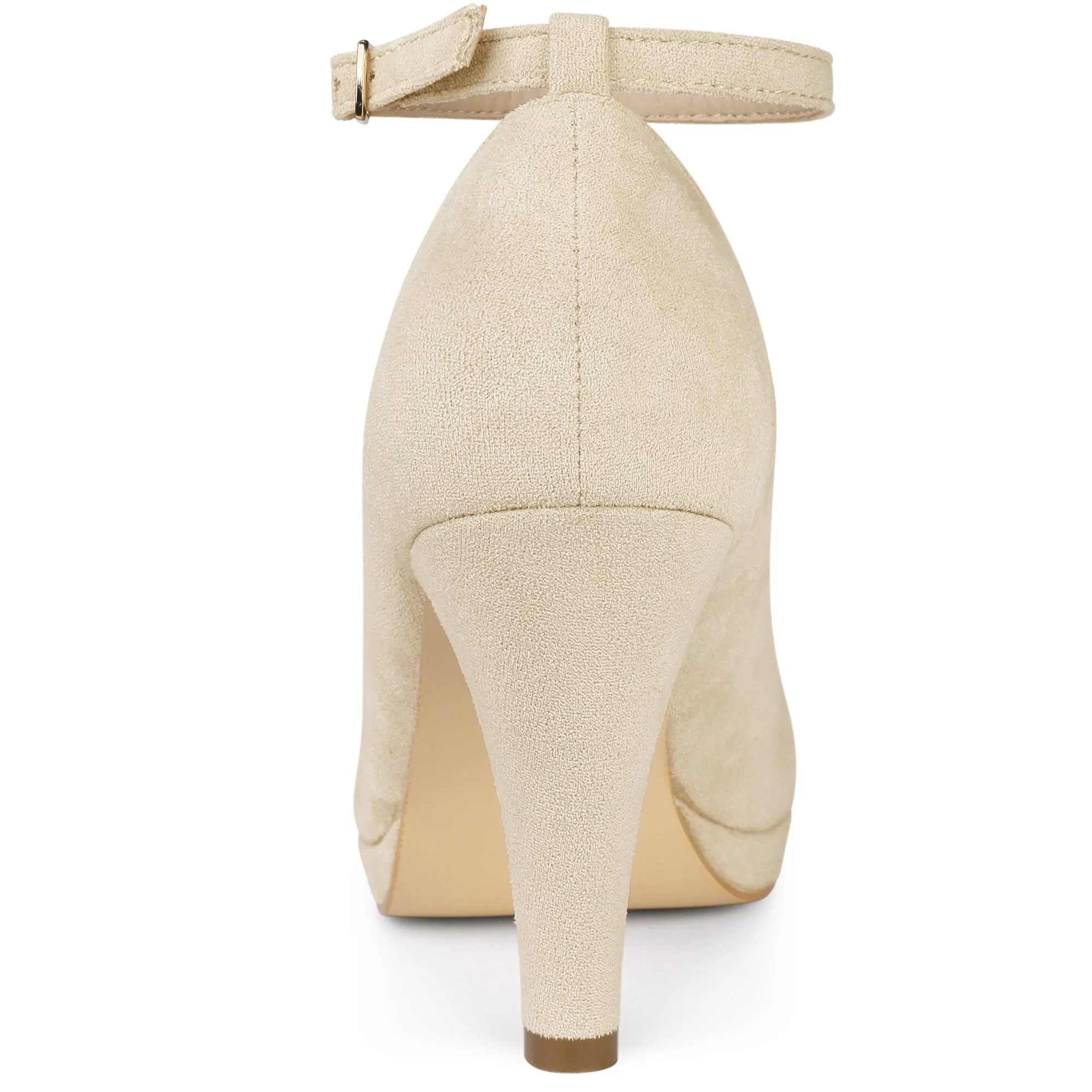 Perphy Round Toe Stiletto Heel Ankle Strap Suede Pumps