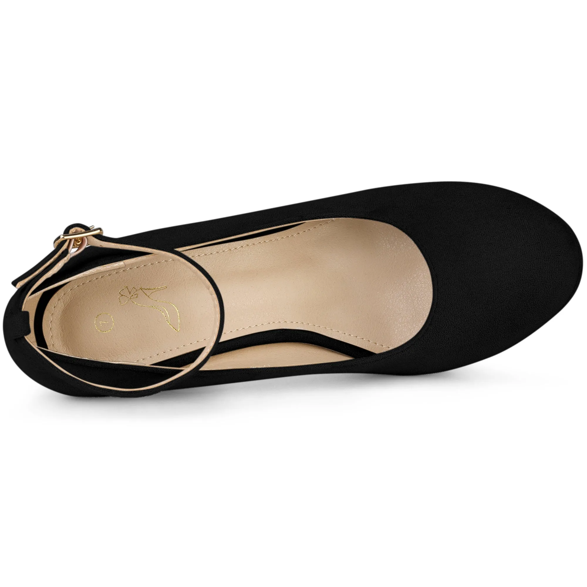 Perphy Round Toe Stiletto Heel Ankle Strap Suede Pumps