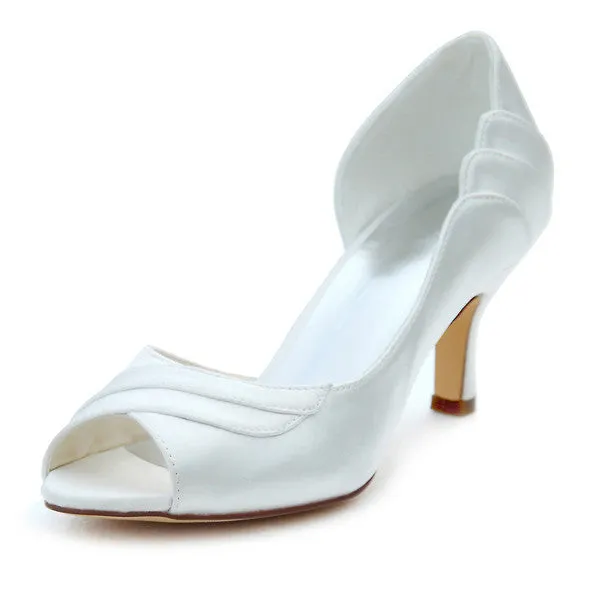Satin Stiletto Heel Peep Toe Pumps,Wedding Dresses,Cheap Woman Shoes,L-589