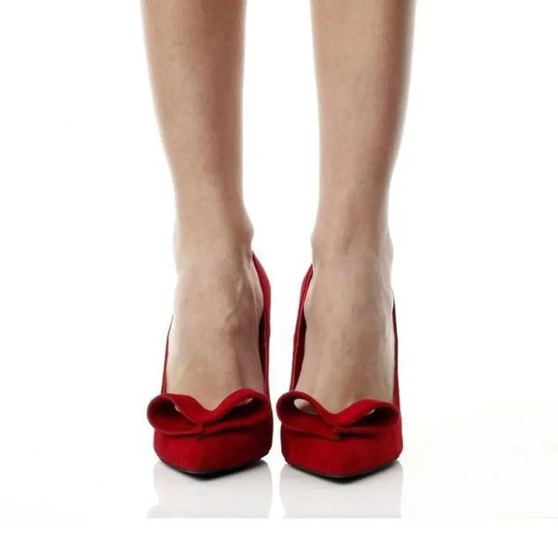 SHR Queen of Hearts red suede pumps