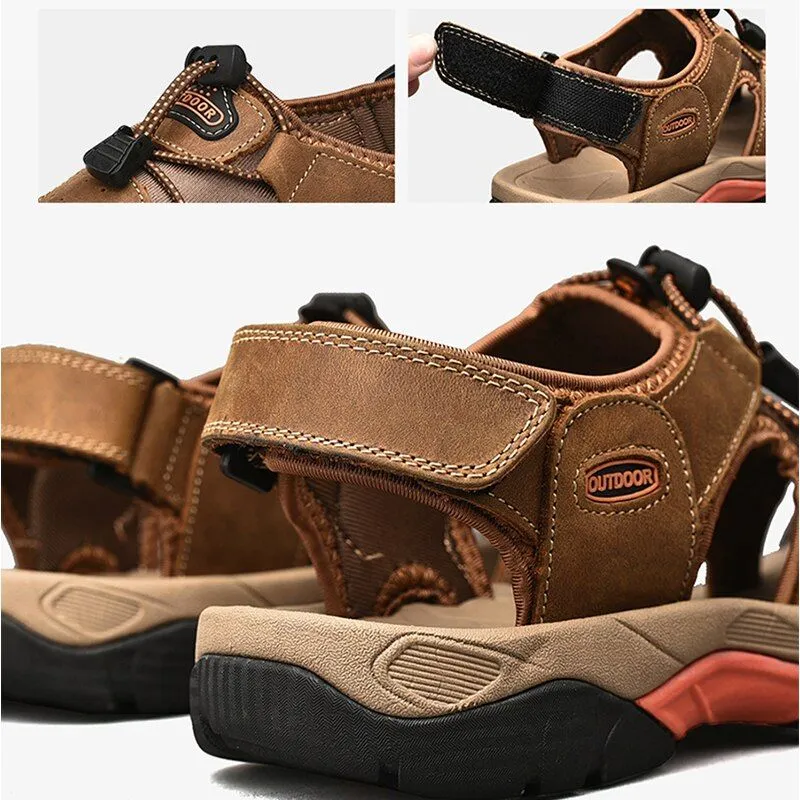 Summer Men's Genuine Leather Sandals Beach Shoes Roman Style Men's Outdoors Comfortable Breathable Soft Insole Sandals