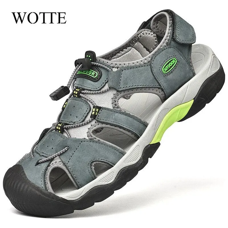 Summer Men's Genuine Leather Sandals Beach Shoes Roman Style Men's Outdoors Comfortable Breathable Soft Insole Sandals