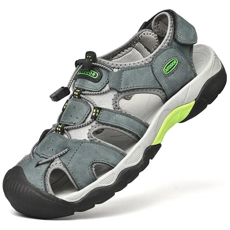 Summer Men's Genuine Leather Sandals Beach Shoes Roman Style Men's Outdoors Comfortable Breathable Soft Insole Sandals
