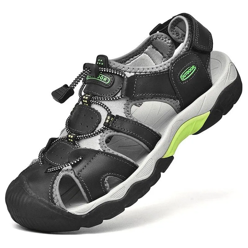 Summer Men's Genuine Leather Sandals Beach Shoes Roman Style Men's Outdoors Comfortable Breathable Soft Insole Sandals