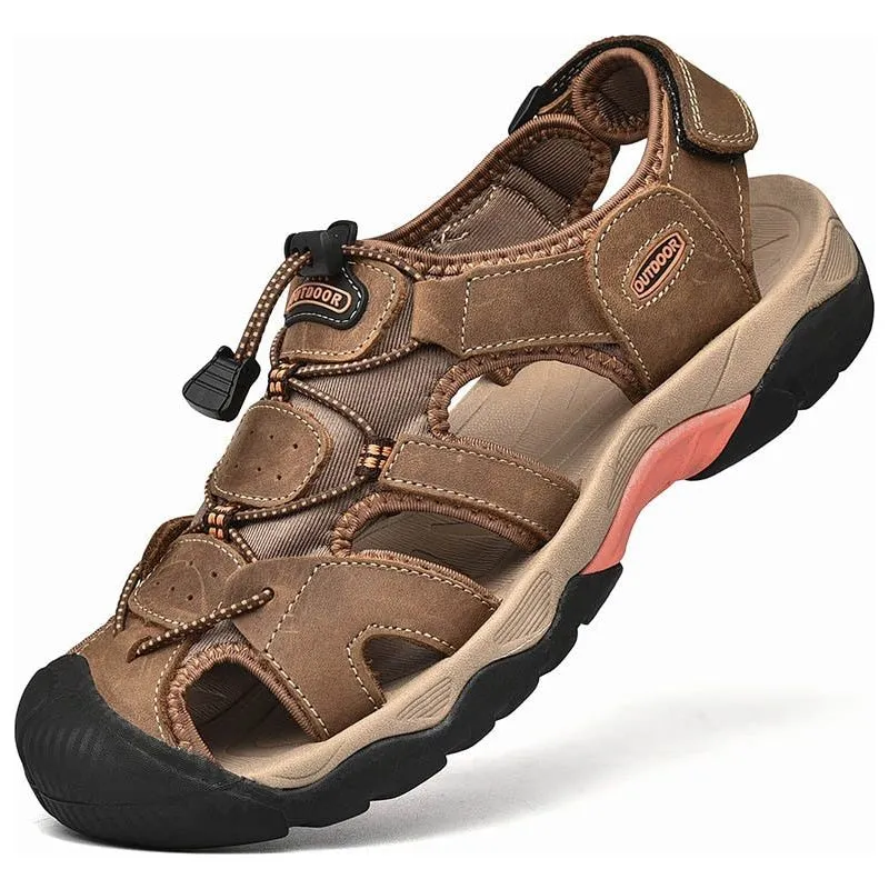 Summer Men's Genuine Leather Sandals Beach Shoes Roman Style Men's Outdoors Comfortable Breathable Soft Insole Sandals