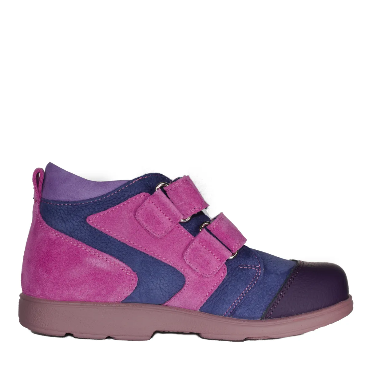 Szamos kid girl supinated sneakers purple with fuxia velcro straps and heart decor little kid/big kid size