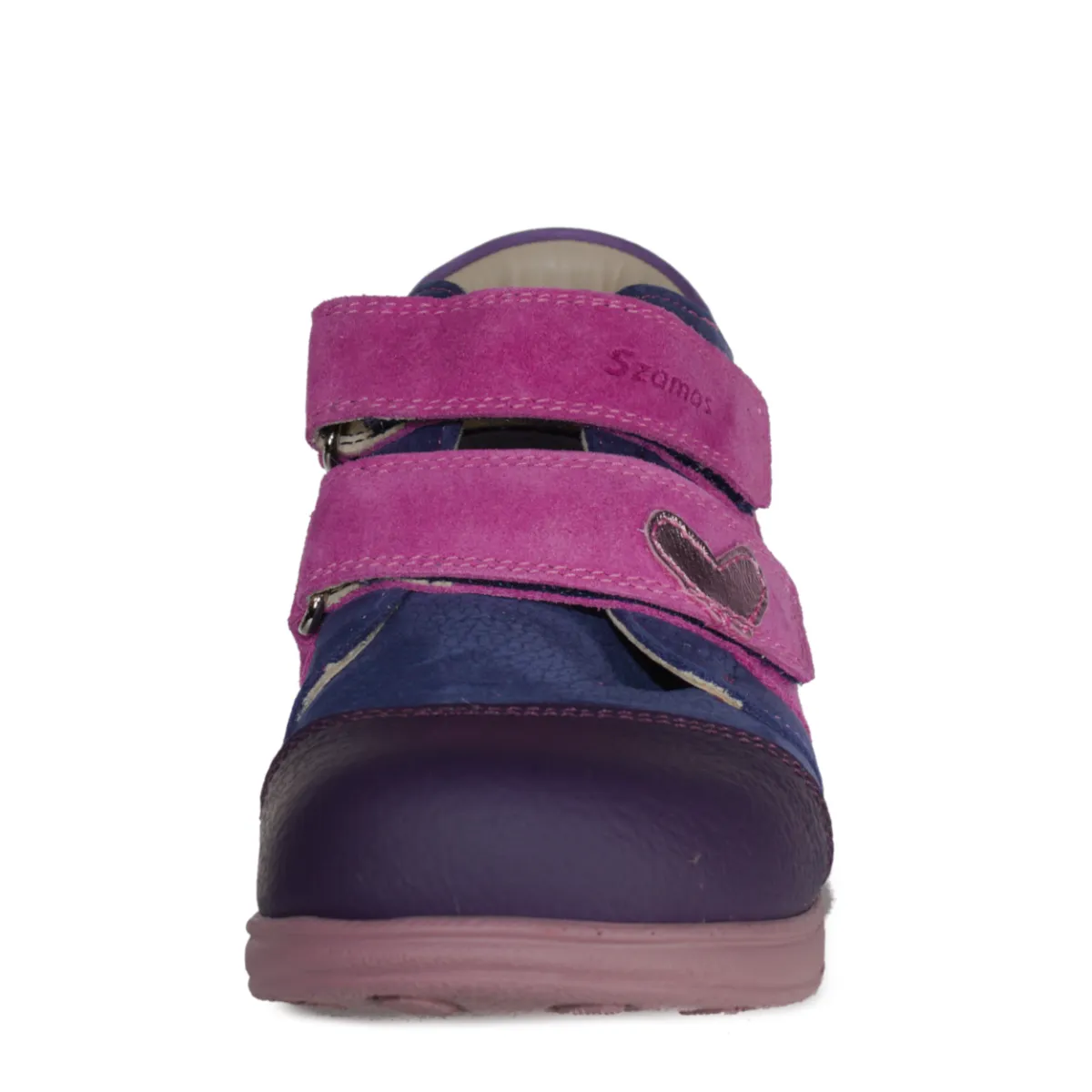 Szamos kid girl supinated sneakers purple with fuxia velcro straps and heart decor little kid/big kid size