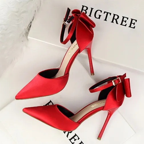 Tillbuy Bow Knot Strap Pumps