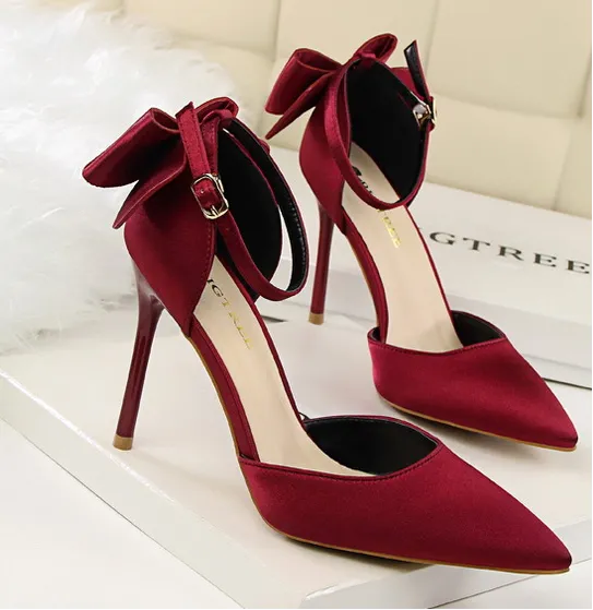 Tillbuy Bow Knot Strap Pumps