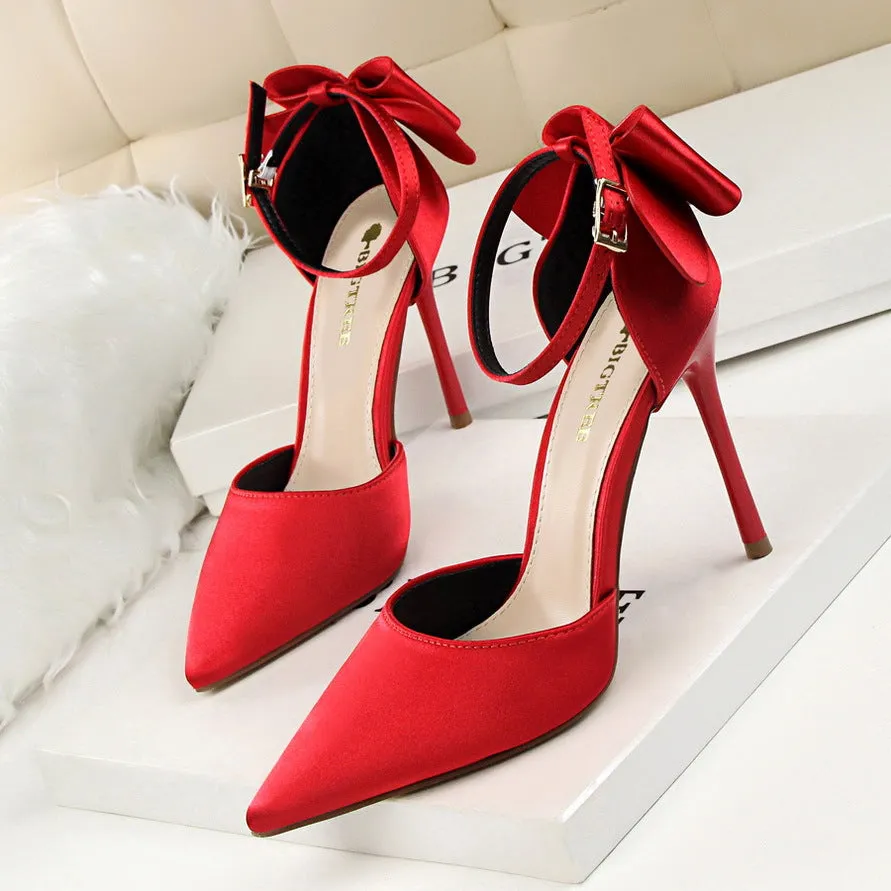 Tillbuy Bow Knot Strap Pumps