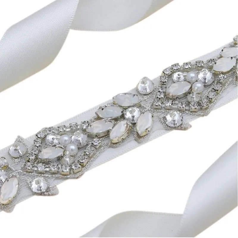 Vintage Inspired Bridal Belt with Crystals and Opals, Organza Sash 7267