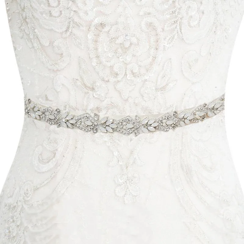 Vintage Inspired Bridal Belt with Crystals and Opals, Organza Sash 7267
