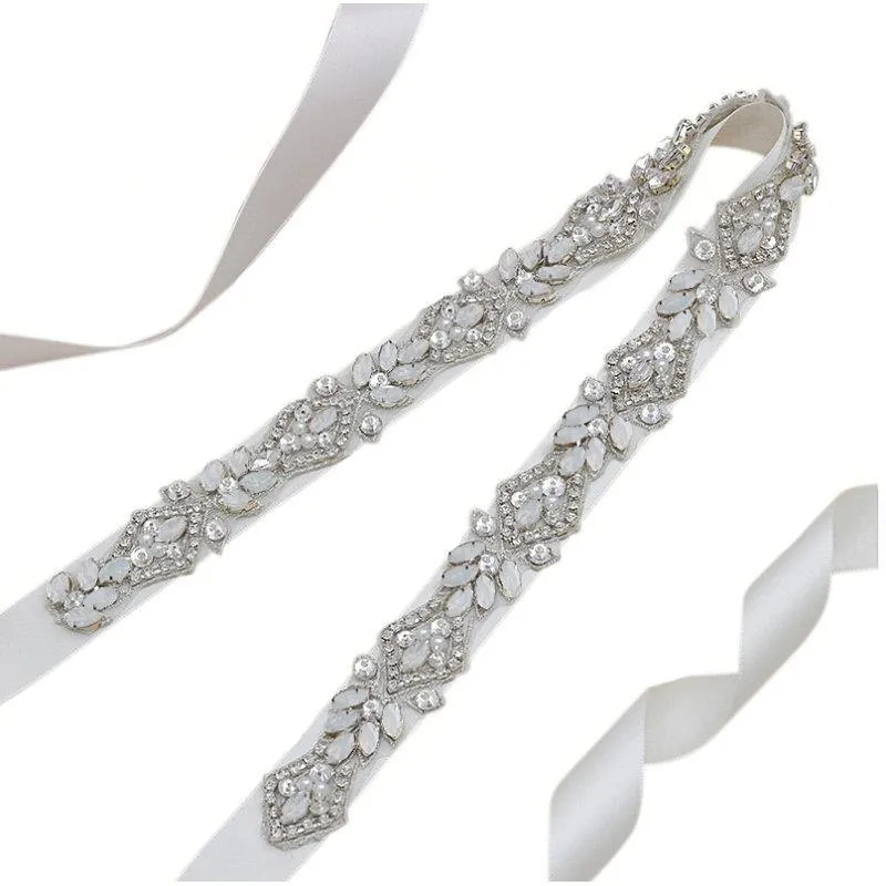 Vintage Inspired Bridal Belt with Crystals and Opals, Organza Sash 7267