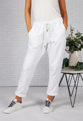 White Joggers with Satin Detail Side Stripe