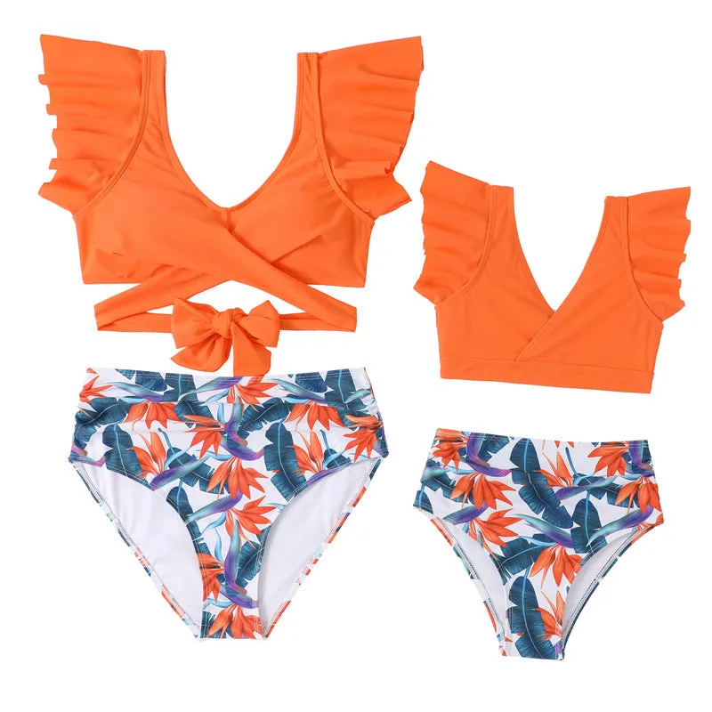 Wholesale Parent-child Slimming Split Printed Polyester Swimwear