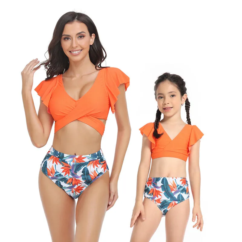Wholesale Parent-child Slimming Split Printed Polyester Swimwear