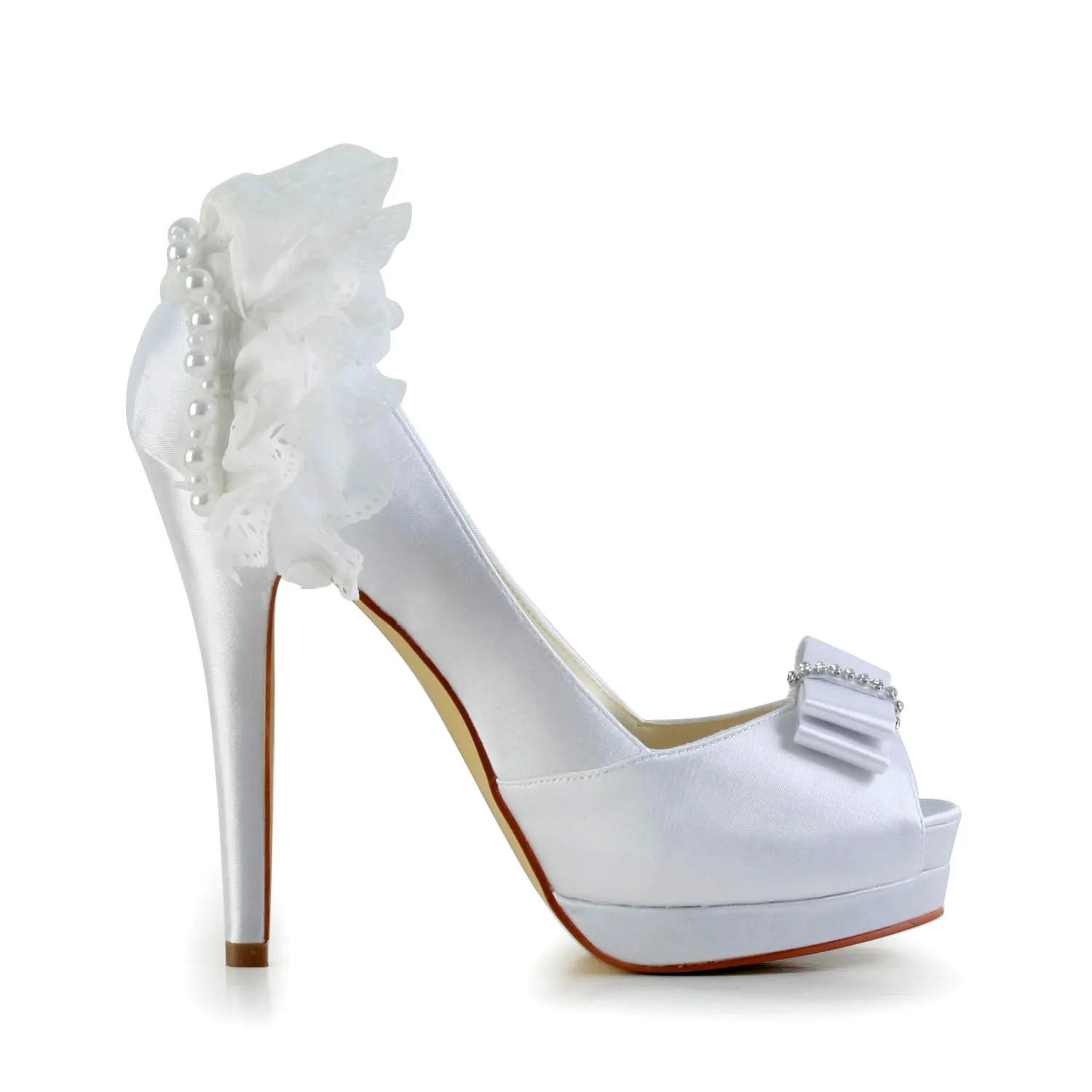Women's Bridal Shoes Peep Toe 5.2‘’ High Heels Satin Platform Sandals Flower Wedding Shoes