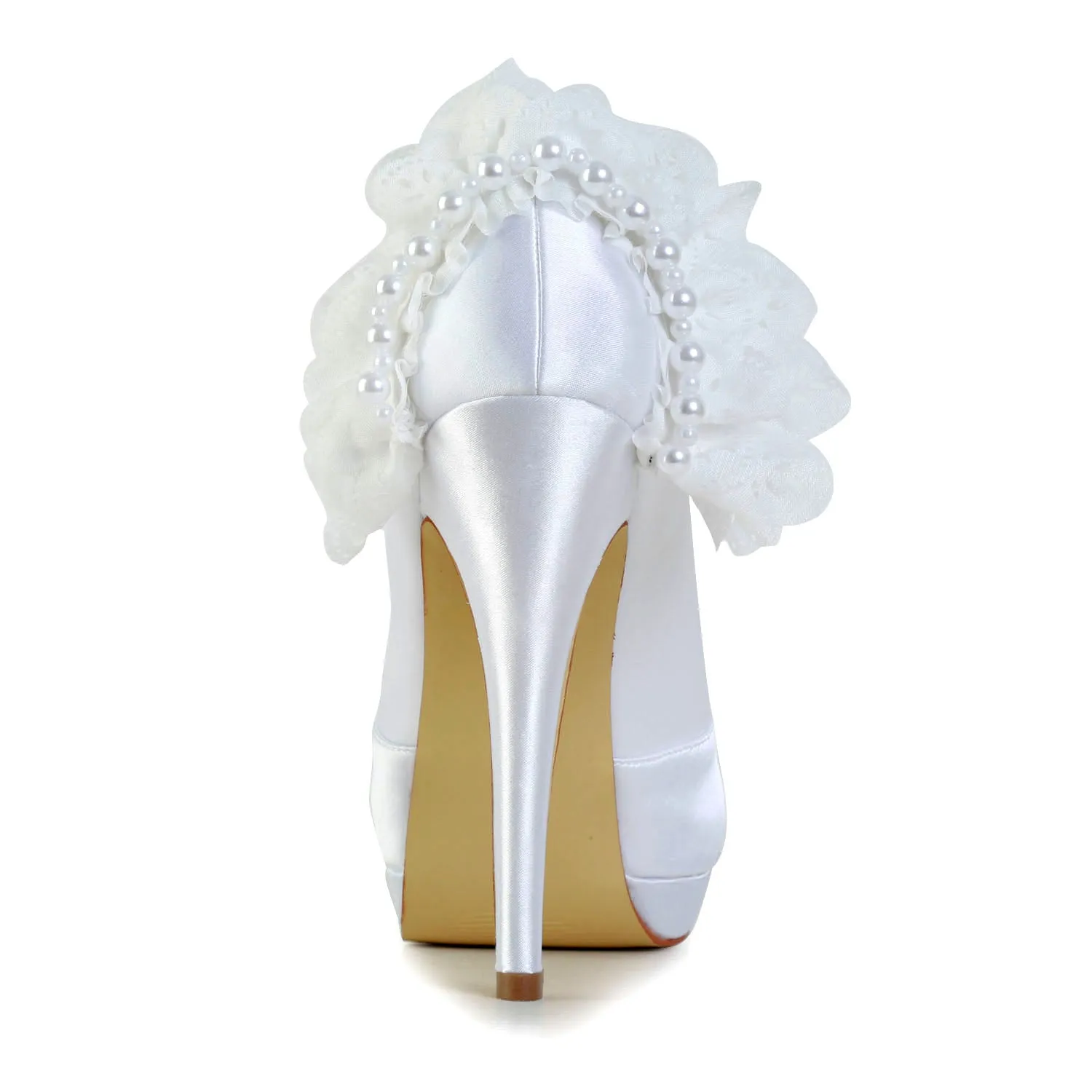 Women's Bridal Shoes Peep Toe 5.2‘’ High Heels Satin Platform Sandals Flower Wedding Shoes