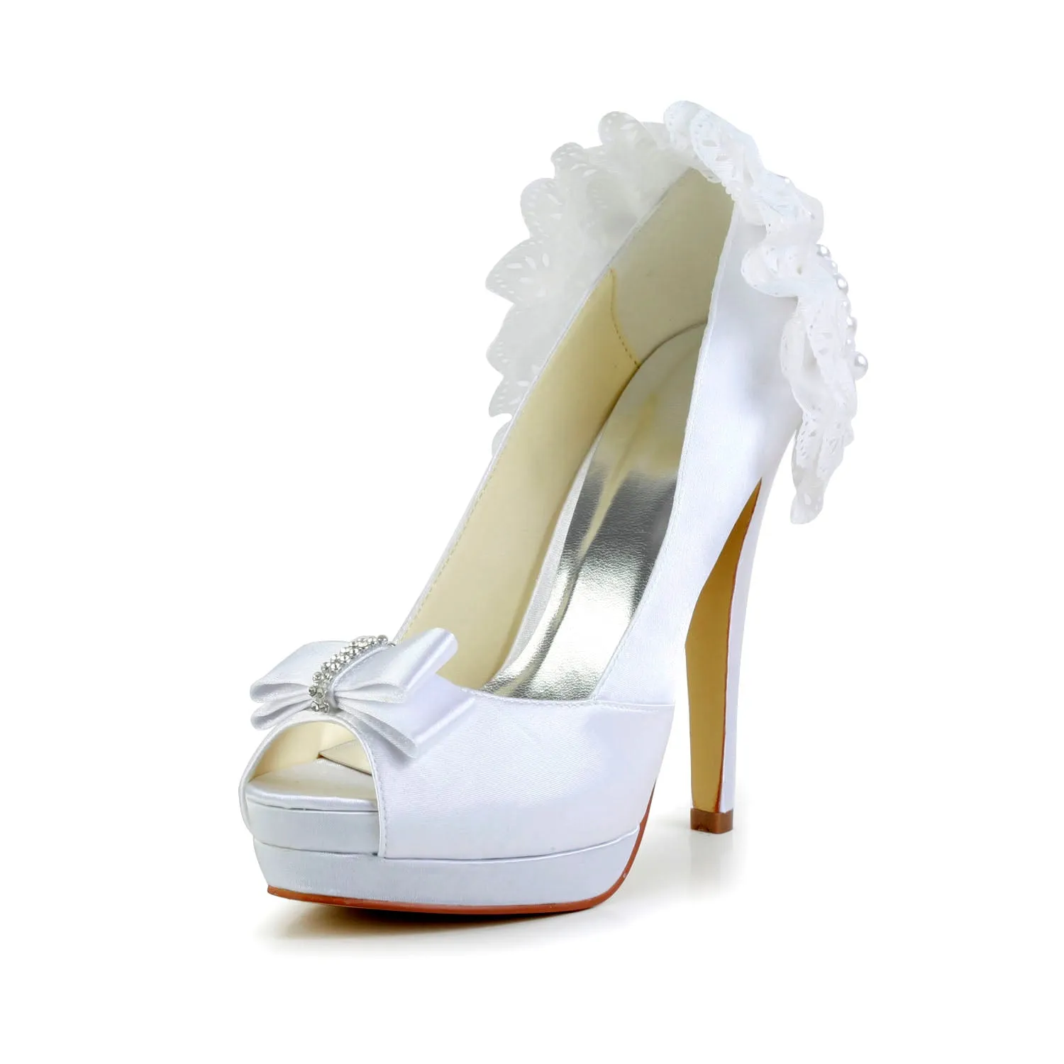 Women's Bridal Shoes Peep Toe 5.2‘’ High Heels Satin Platform Sandals Flower Wedding Shoes