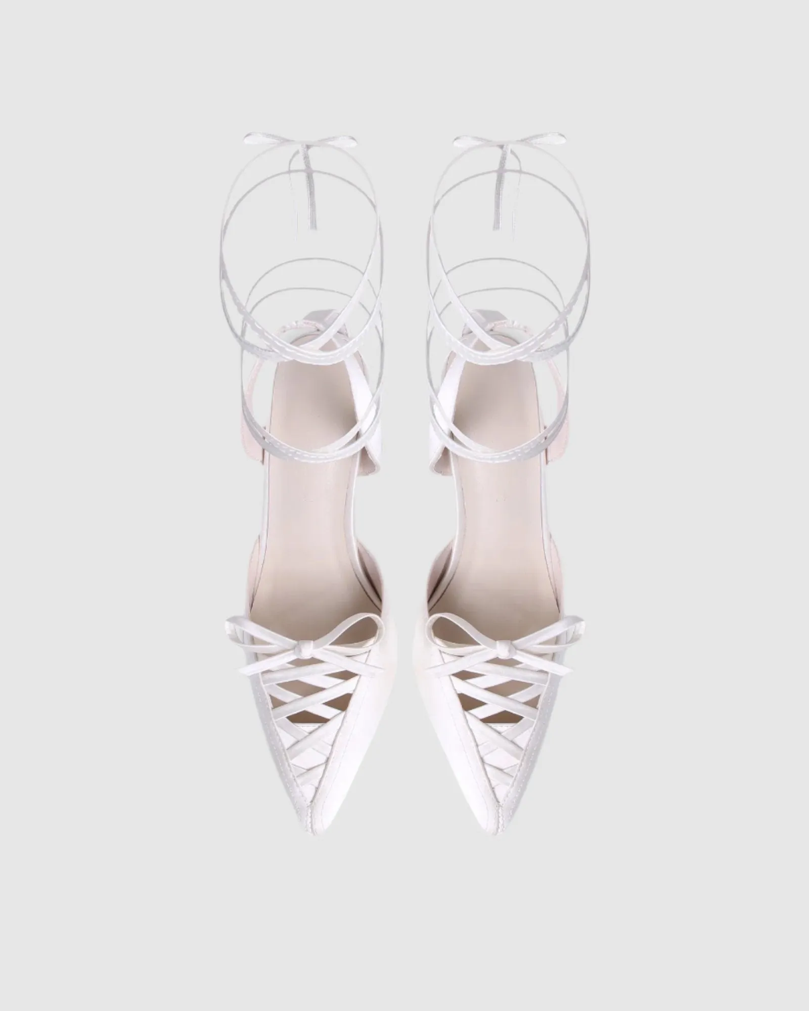 Zanta Bow Lace Up Satin Pumps In White