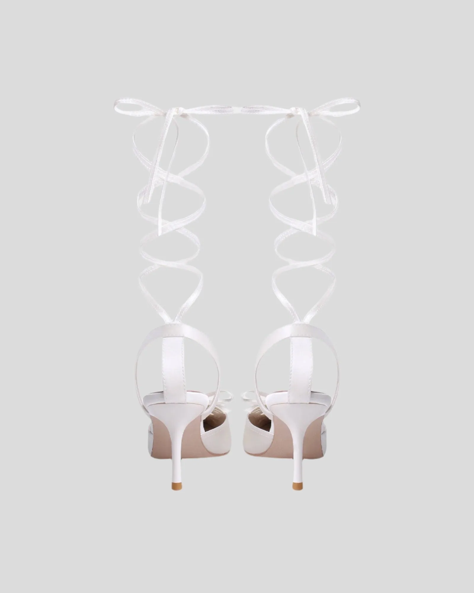 Zanta Bow Lace Up Satin Pumps In White