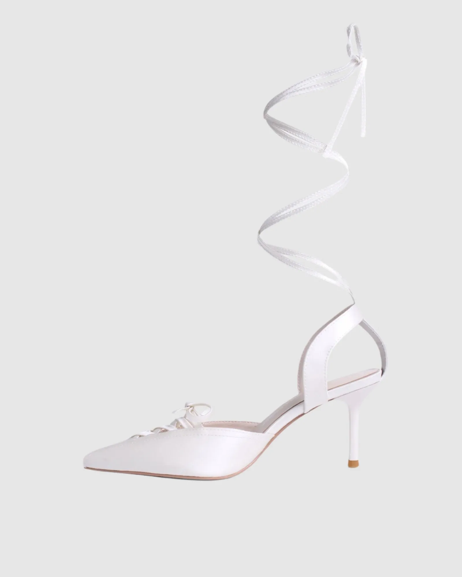 Zanta Bow Lace Up Satin Pumps In White